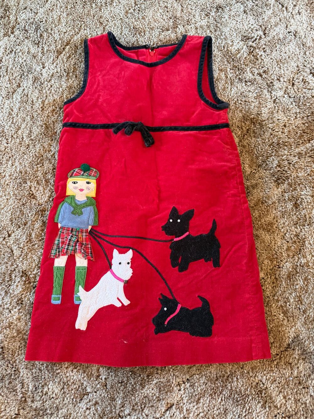 Vintage Lilly Pulitzer Girls Velvet Dress Scottish Girl Scottie Dogs Rare Size 6